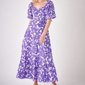 Free The Roses Floral Print Maxi Dress Purple and White Size Small